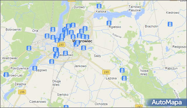 mapa Sady gmina Wągrowiec, Sady gmina Wągrowiec na mapie Targeo