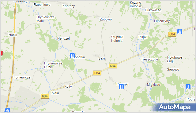 mapa Saki gmina Bielsk Podlaski, Saki gmina Bielsk Podlaski na mapie Targeo