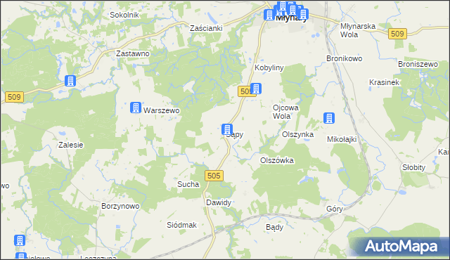 mapa Sąpy gmina Młynary, Sąpy gmina Młynary na mapie Targeo