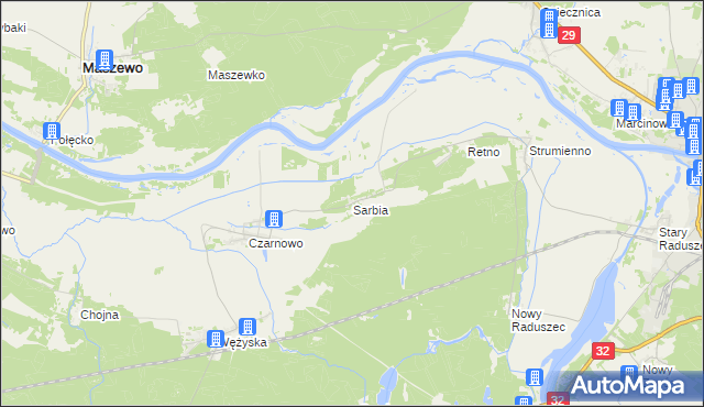 mapa Sarbia gmina Krosno Odrzańskie, Sarbia gmina Krosno Odrzańskie na mapie Targeo