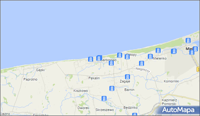 mapa Sarbinowo gmina Mielno, Sarbinowo gmina Mielno na mapie Targeo