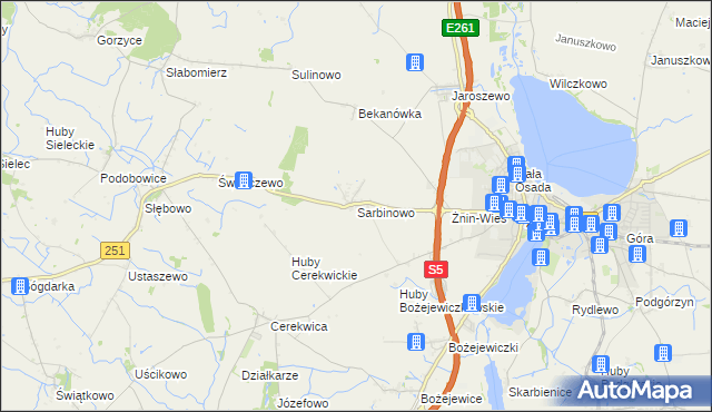 mapa Sarbinowo gmina Żnin, Sarbinowo gmina Żnin na mapie Targeo