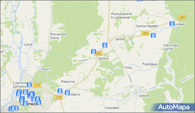 mapa Sarbka gmina Czarnków, Sarbka gmina Czarnków na mapie Targeo