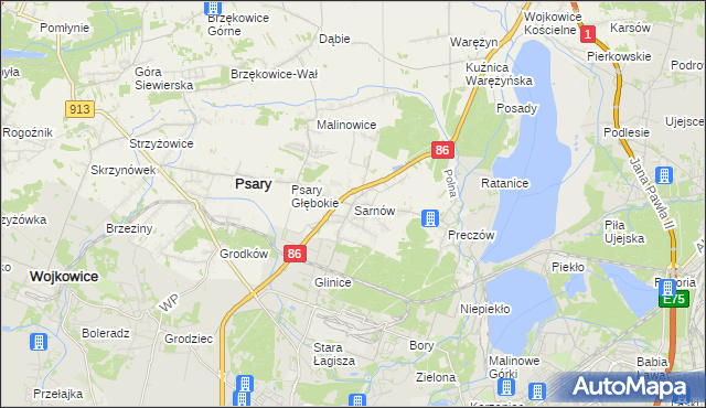 mapa Sarnów gmina Psary, Sarnów gmina Psary na mapie Targeo