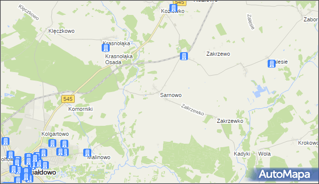mapa Sarnowo gmina Kozłowo, Sarnowo gmina Kozłowo na mapie Targeo