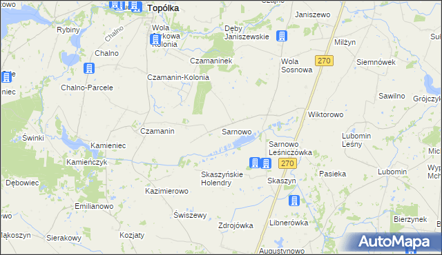 mapa Sarnowo gmina Lubraniec, Sarnowo gmina Lubraniec na mapie Targeo