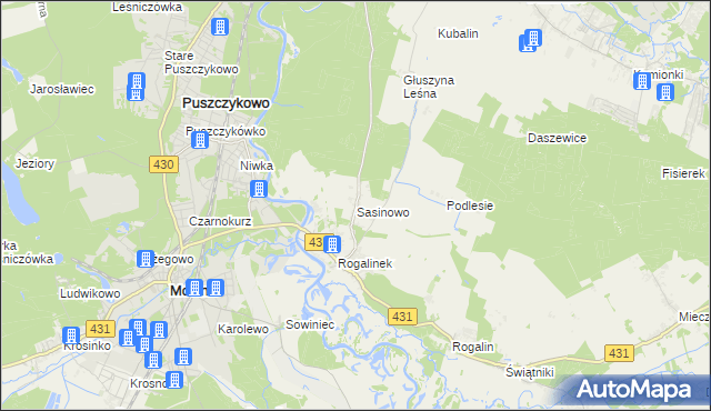 mapa Sasinowo, Sasinowo na mapie Targeo