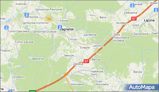 mapa Ścięgna gmina Zagnańsk, Ścięgna gmina Zagnańsk na mapie Targeo