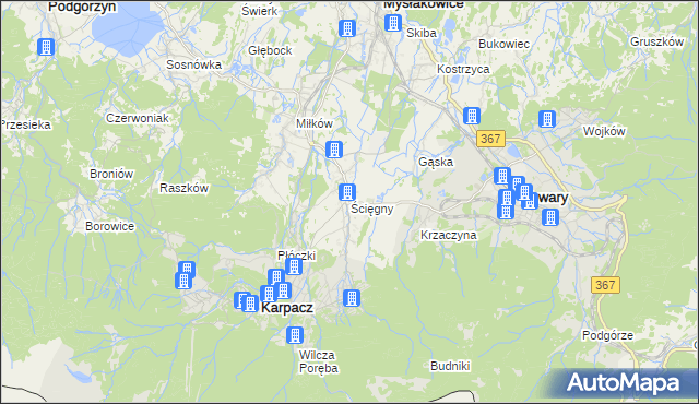 mapa Ściegny, Ściegny na mapie Targeo