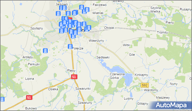 mapa Sędławki, Sędławki na mapie Targeo