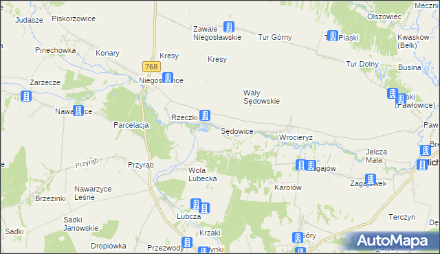 mapa Sędowice gmina Michałów, Sędowice gmina Michałów na mapie Targeo
