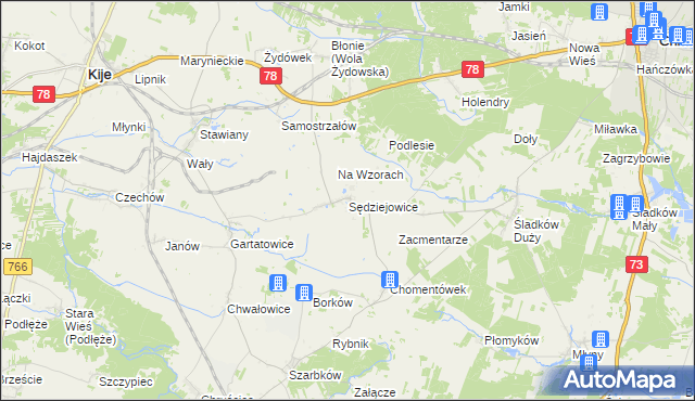 mapa Sędziejowice gmina Chmielnik, Sędziejowice gmina Chmielnik na mapie Targeo