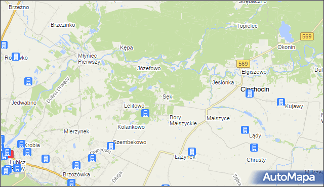 mapa Sęk, Sęk na mapie Targeo