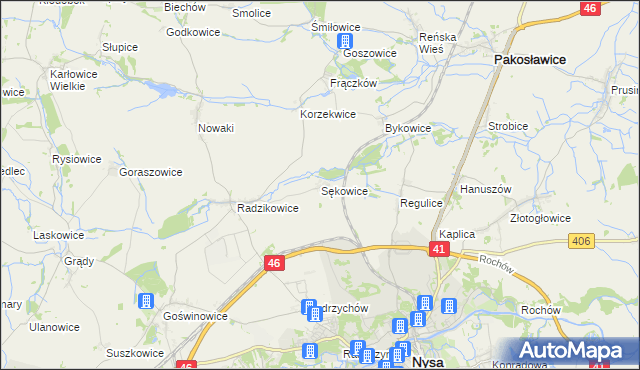 mapa Sękowice gmina Nysa, Sękowice gmina Nysa na mapie Targeo