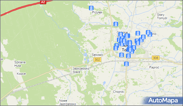 mapa Sękowo gmina Nowy Tomyśl, Sękowo gmina Nowy Tomyśl na mapie Targeo