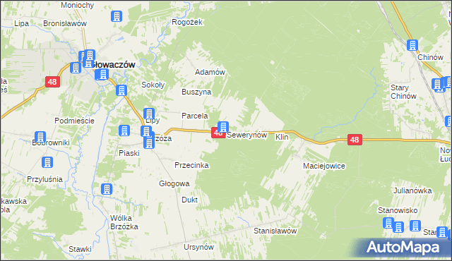 mapa Sewerynów gmina Głowaczów, Sewerynów gmina Głowaczów na mapie Targeo