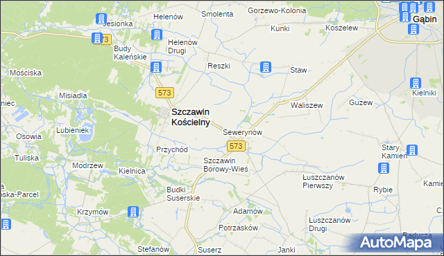 mapa Sewerynów gmina Szczawin Kościelny, Sewerynów gmina Szczawin Kościelny na mapie Targeo