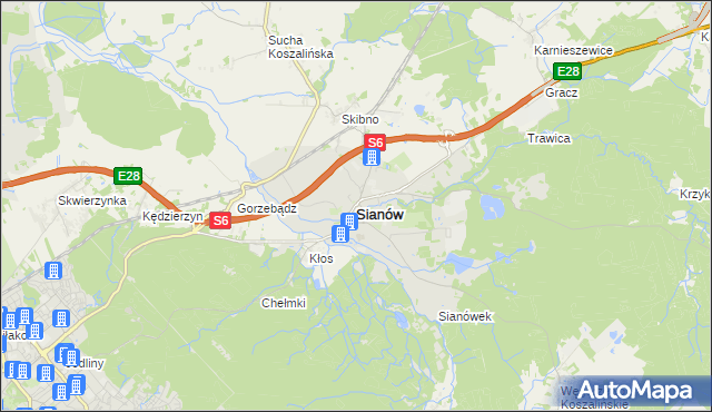 mapa Sianów, Sianów na mapie Targeo