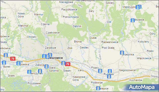 mapa Siedlec gmina Krzeszowice, Siedlec gmina Krzeszowice na mapie Targeo