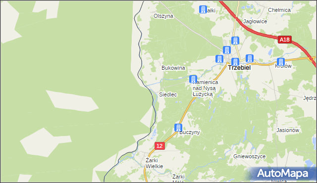 mapa Siedlec gmina Trzebiel, Siedlec gmina Trzebiel na mapie Targeo