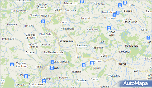 mapa Siedliska gmina Bobowa, Siedliska gmina Bobowa na mapie Targeo