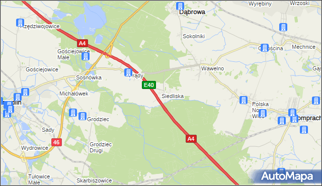 mapa Siedliska gmina Dąbrowa, Siedliska gmina Dąbrowa na mapie Targeo