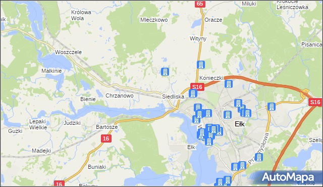 mapa Siedliska gmina Ełk, Siedliska gmina Ełk na mapie Targeo
