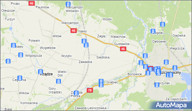 mapa Siedliska gmina Szczekociny, Siedliska gmina Szczekociny na mapie Targeo