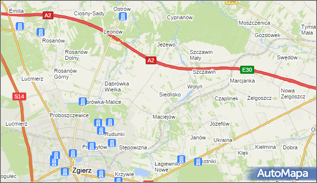 mapa Siedlisko gmina Zgierz, Siedlisko gmina Zgierz na mapie Targeo