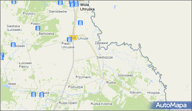 mapa Siedliszcze gmina Wola Uhruska, Siedliszcze gmina Wola Uhruska na mapie Targeo