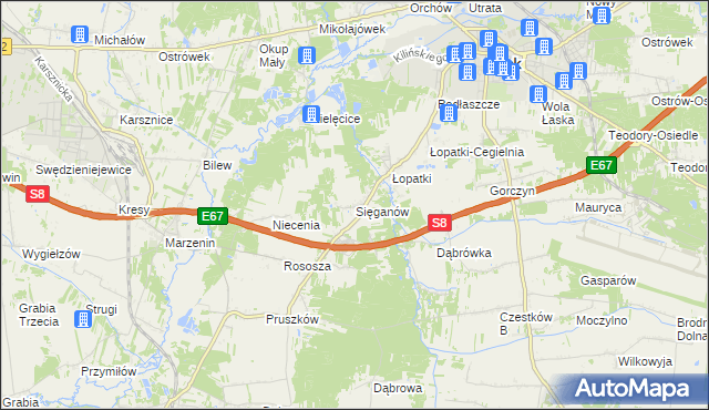 mapa Sięganów, Sięganów na mapie Targeo