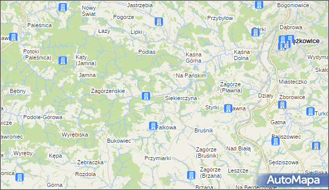 mapa Siekierczyna gmina Ciężkowice, Siekierczyna gmina Ciężkowice na mapie Targeo