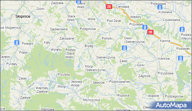 mapa Siekierczyna gmina Limanowa, Siekierczyna gmina Limanowa na mapie Targeo