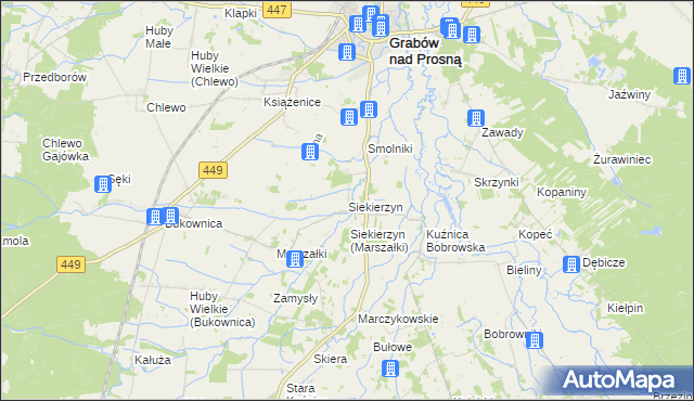 mapa Siekierzyn gmina Grabów nad Prosną, Siekierzyn gmina Grabów nad Prosną na mapie Targeo