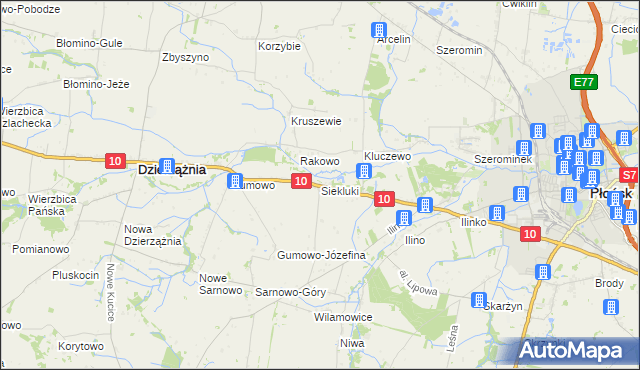 mapa Siekluki gmina Dzierzążnia, Siekluki gmina Dzierzążnia na mapie Targeo
