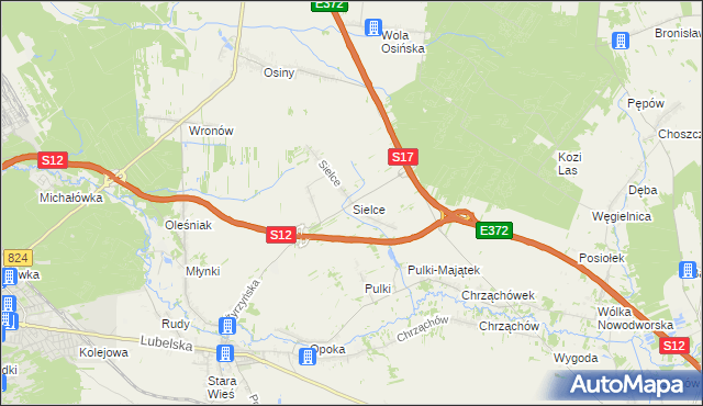 mapa Sielce gmina Końskowola, Sielce gmina Końskowola na mapie Targeo