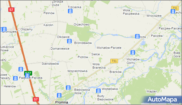 mapa Sielce gmina Promna, Sielce gmina Promna na mapie Targeo