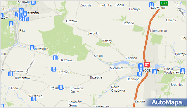 mapa Sielec gmina Wodzisław, Sielec gmina Wodzisław na mapie Targeo