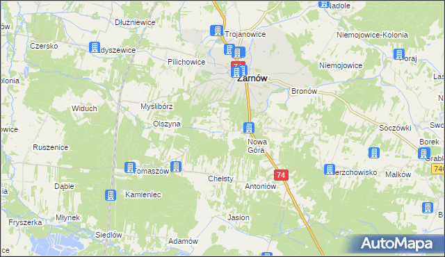 mapa Sielec gmina Żarnów, Sielec gmina Żarnów na mapie Targeo