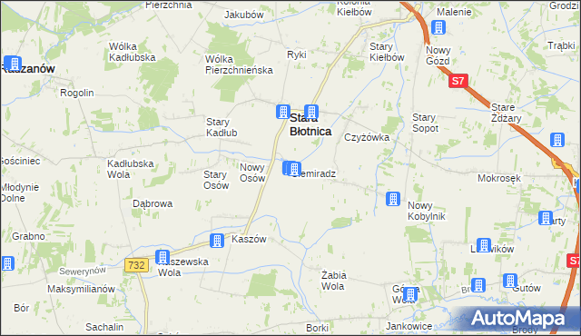 mapa Siemiradz gmina Stara Błotnica, Siemiradz gmina Stara Błotnica na mapie Targeo