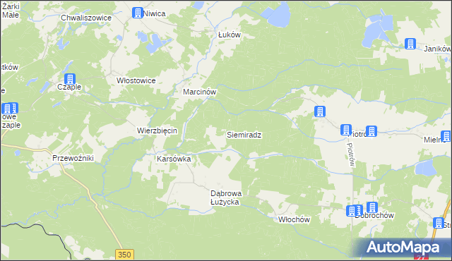 mapa Siemiradz gmina Trzebiel, Siemiradz gmina Trzebiel na mapie Targeo