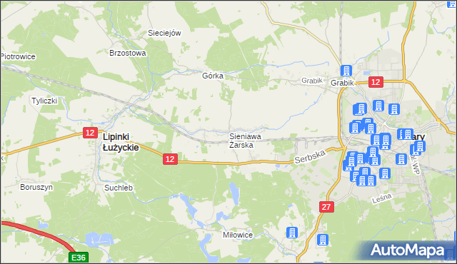 mapa Sieniawa Żarska, Sieniawa Żarska na mapie Targeo