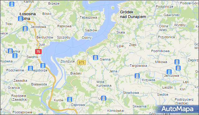 mapa Sienna gmina Gródek nad Dunajcem, Sienna gmina Gródek nad Dunajcem na mapie Targeo