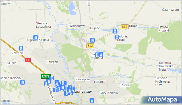 mapa Siennica Nadolna gmina Krasnystaw, Siennica Nadolna gmina Krasnystaw na mapie Targeo