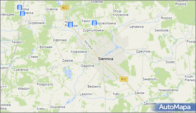 mapa Siennica powiat miński, Siennica powiat miński na mapie Targeo