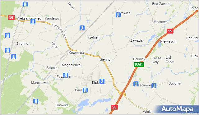 mapa Sienno gmina Dobrcz, Sienno gmina Dobrcz na mapie Targeo