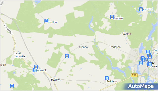 mapa Sienno gmina Ośno Lubuskie, Sienno gmina Ośno Lubuskie na mapie Targeo