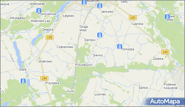 mapa Sienno gmina Wągrowiec, Sienno gmina Wągrowiec na mapie Targeo