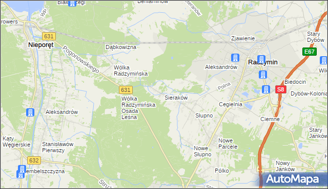 mapa Sieraków gmina Radzymin, Sieraków gmina Radzymin na mapie Targeo