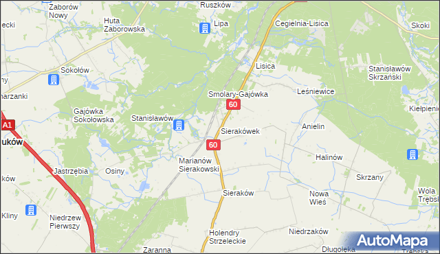 mapa Sierakówek gmina Gostynin, Sierakówek gmina Gostynin na mapie Targeo